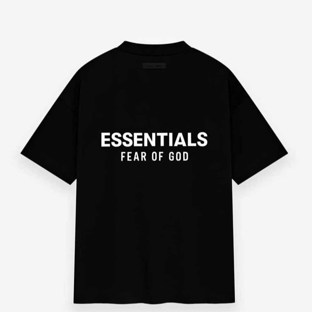 Fear of God Black Tee with White ESSENTIALS Print